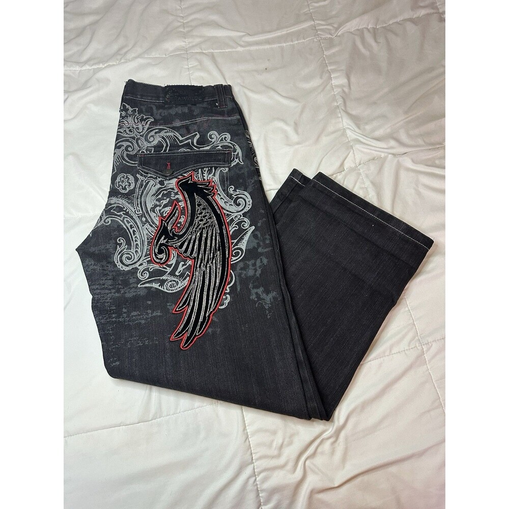 Premium Raw Blue Affliction Y2K VTG 00s Velvet Wings Jeans Denim Men 38x32 RARE
